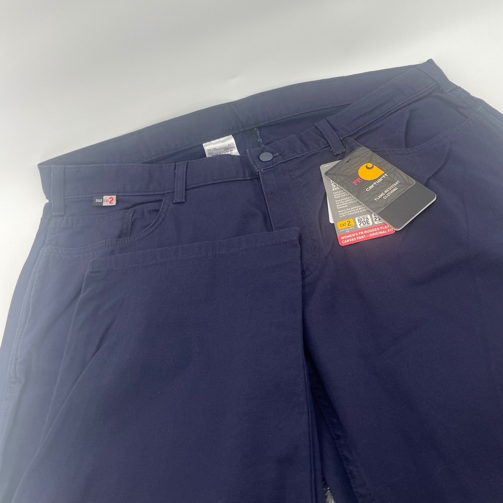 Carhartt Womens 20R Flame-Resistant Rugged Flex Canvas Work Pants Navy NWT